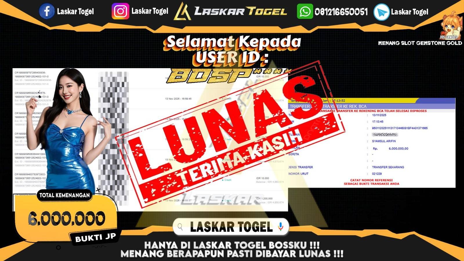 LASKARTOGEL JACKPOT SLOT GEMSTONE GOLD Rp.6.000.000,- LUNAS