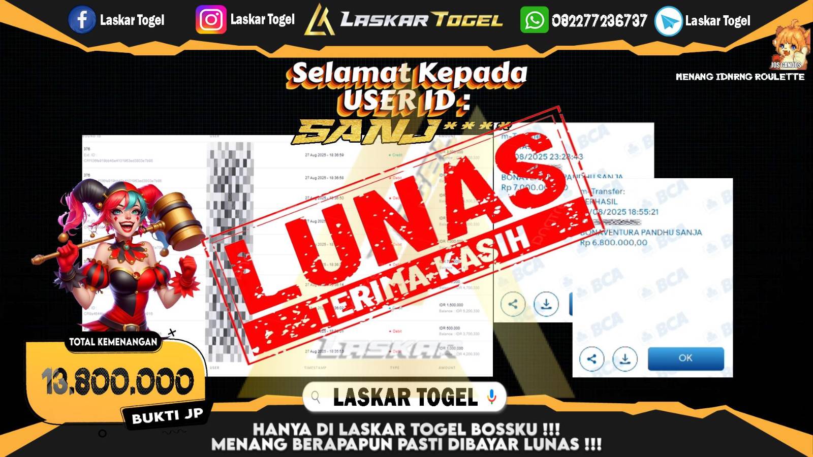 LASKARTOGEL JACKPOT IDN RNG ROULETTE Rp.13.800.000,- LUNAS