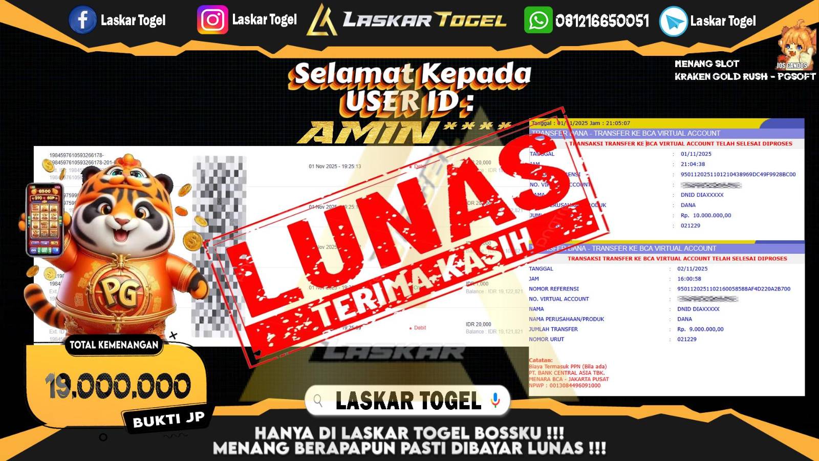 LASKARTOGEL JACKPOT SLOT KRAKEN GOLD RUSH Rp.19.000.000,- LUNAS