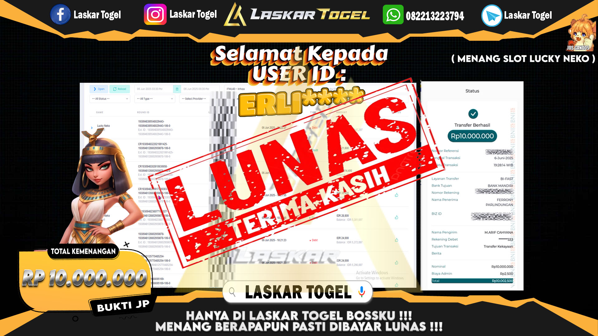 LASKARTOGEL JACKPOT SLOT LUCKY NEKO Rp.10.000.000.,- LUNAS