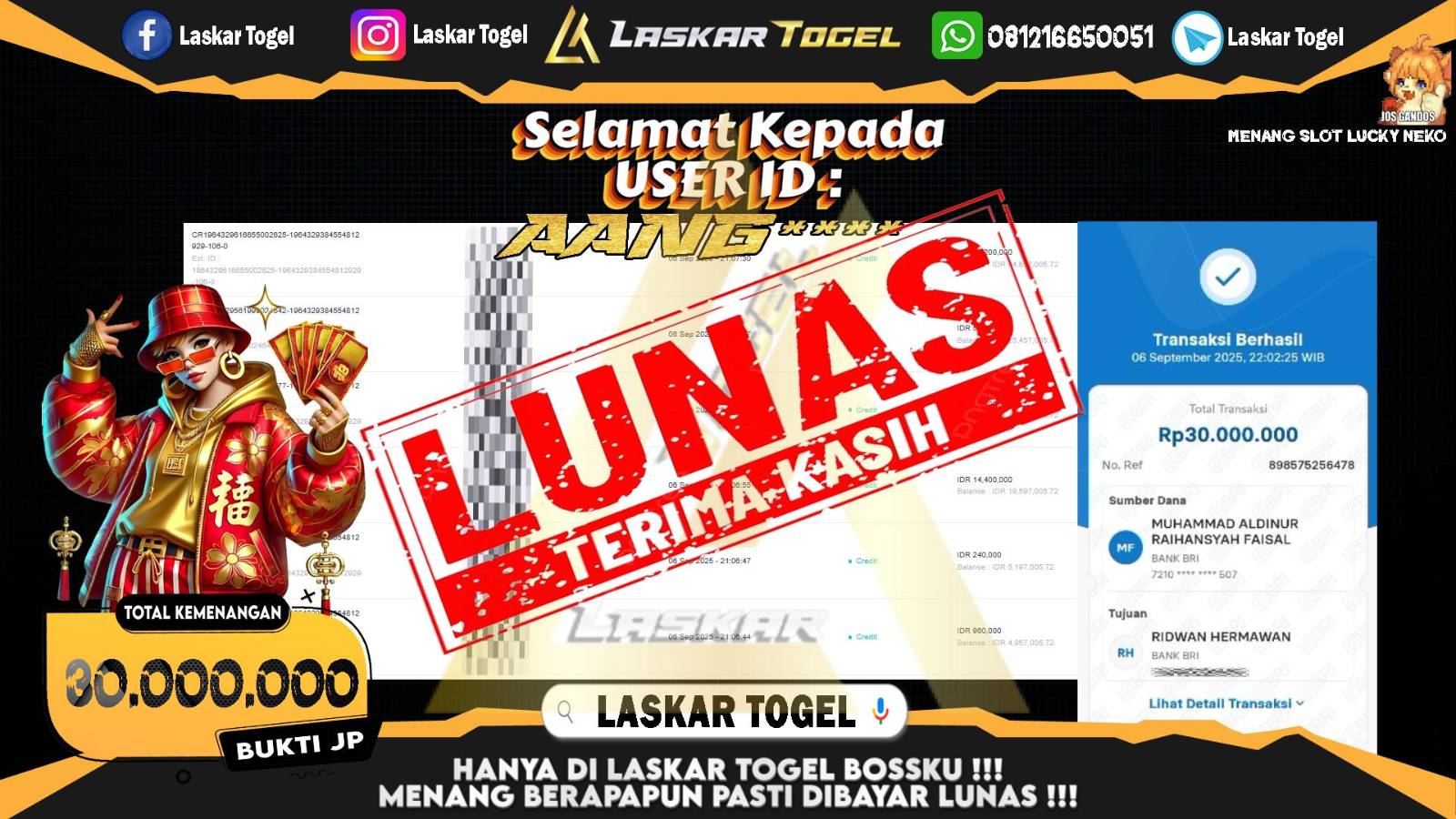 LASKARTOGEL JACKPOT SLOT LUCKY NEKO Rp.30.000.000,- LUNAS