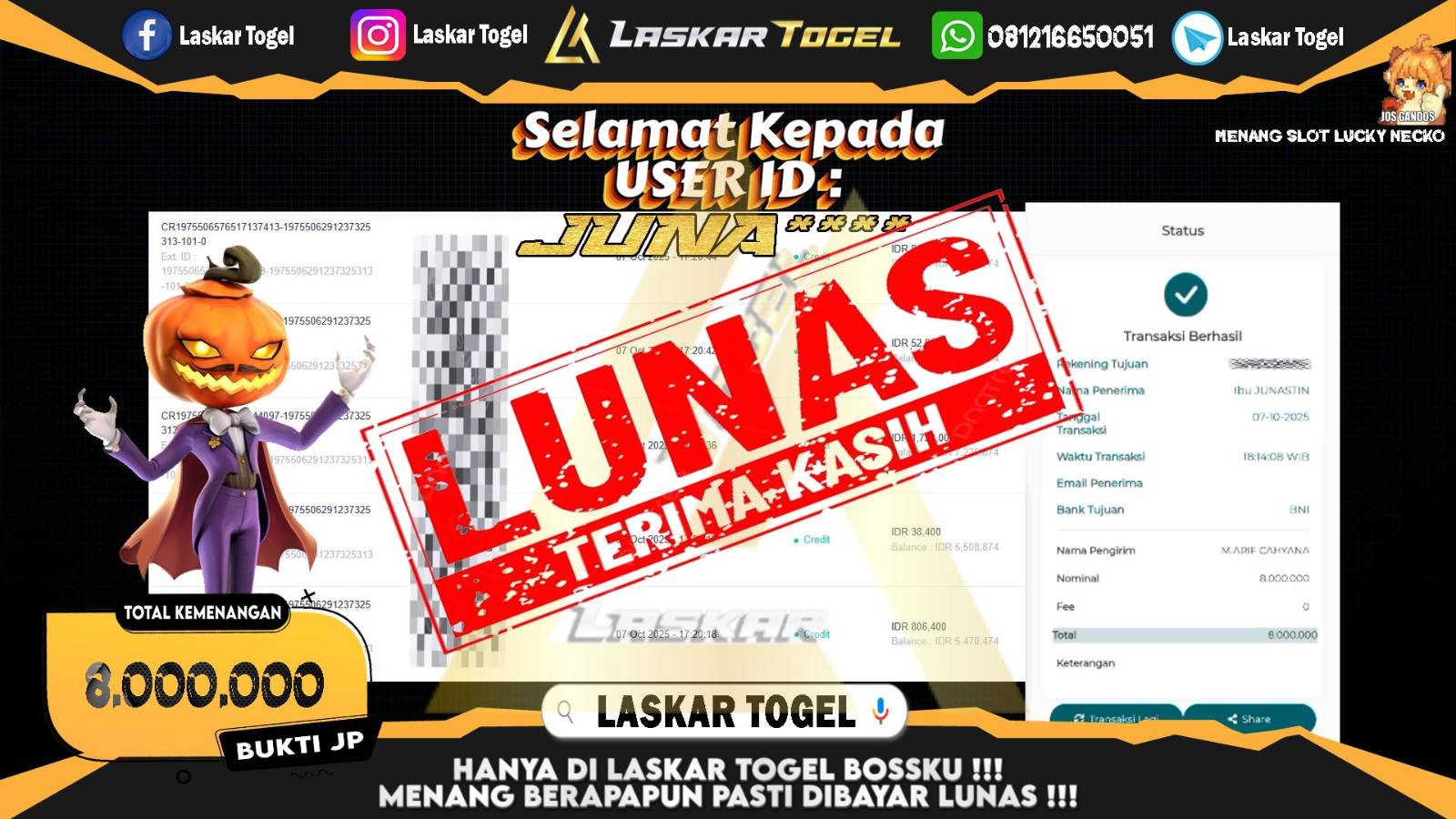 LASKARTOGEL JACKPOT SLOT LUCKY NEKO Rp.8.000.000,- LUNAS