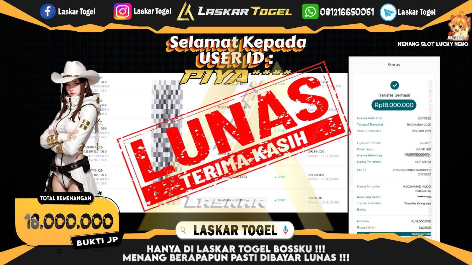 LASKARTOGEL JACKPOT SLOT LUCKY NEKO Rp.18.000.000,- LUNAS