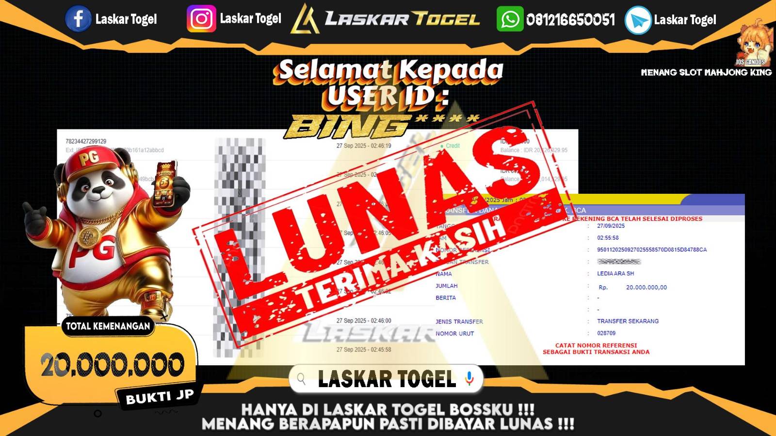 LASKARTOGEL JACKPOT SLOT MAHJONG KING Rp.20.000.000,- LUNAS