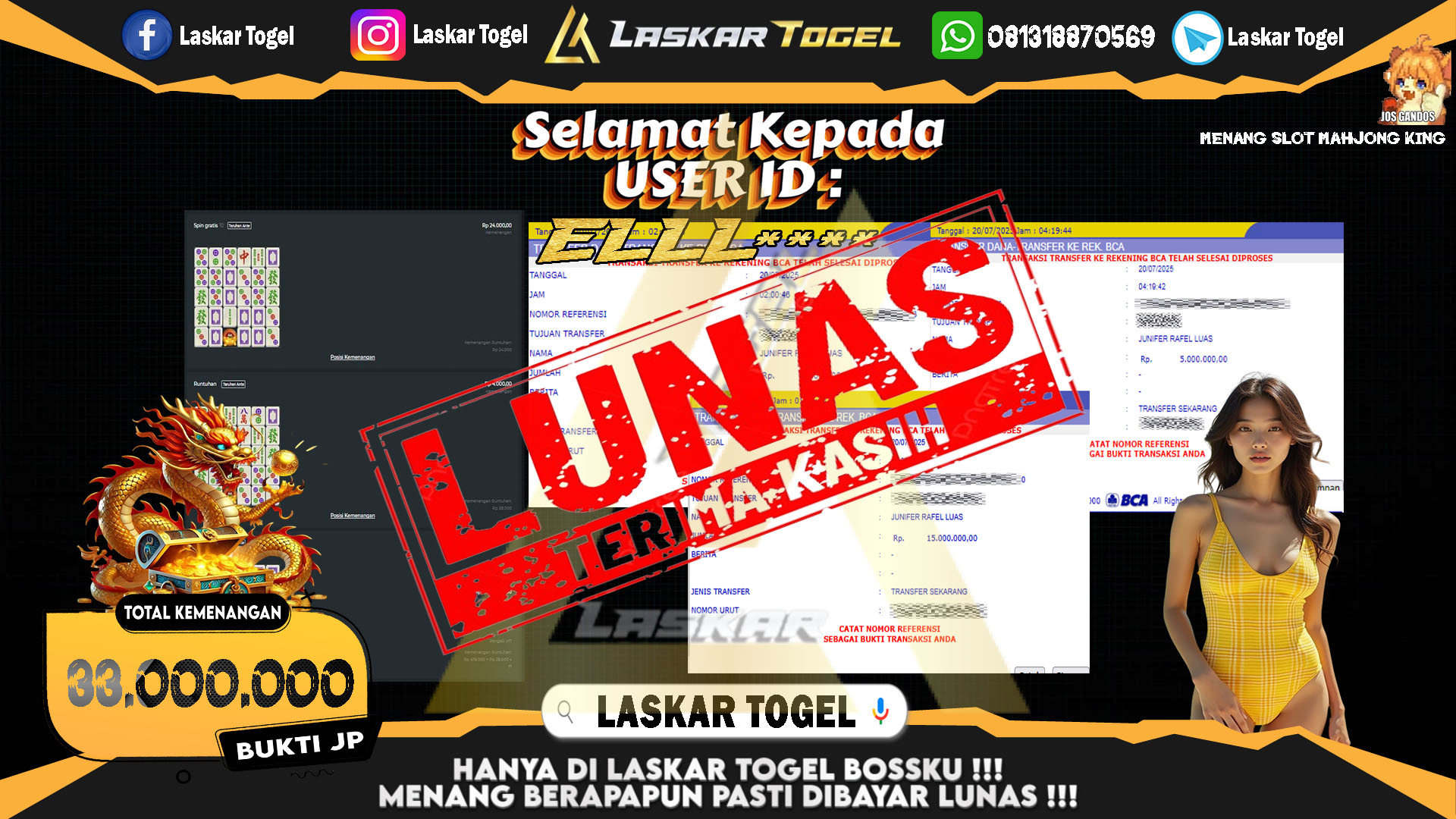 LASKARTOGEL JACKPOT SLOT MAHJONG KING Rp.33.000.000.,- LUNAS