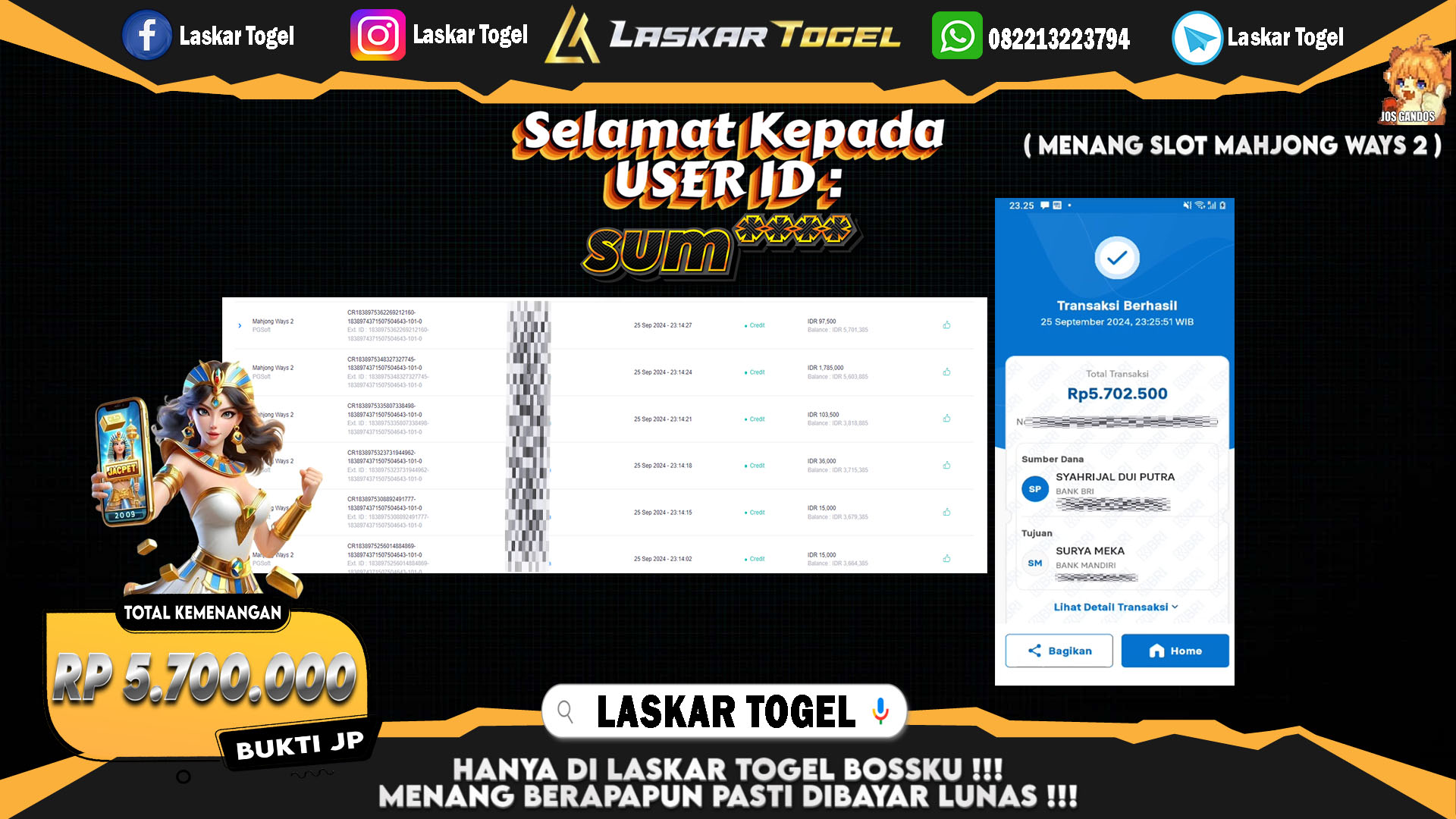 LASKARTOGEL JACKPOT TOGEL TOTO MACAU Rp.5.000.000.,- LUNAS