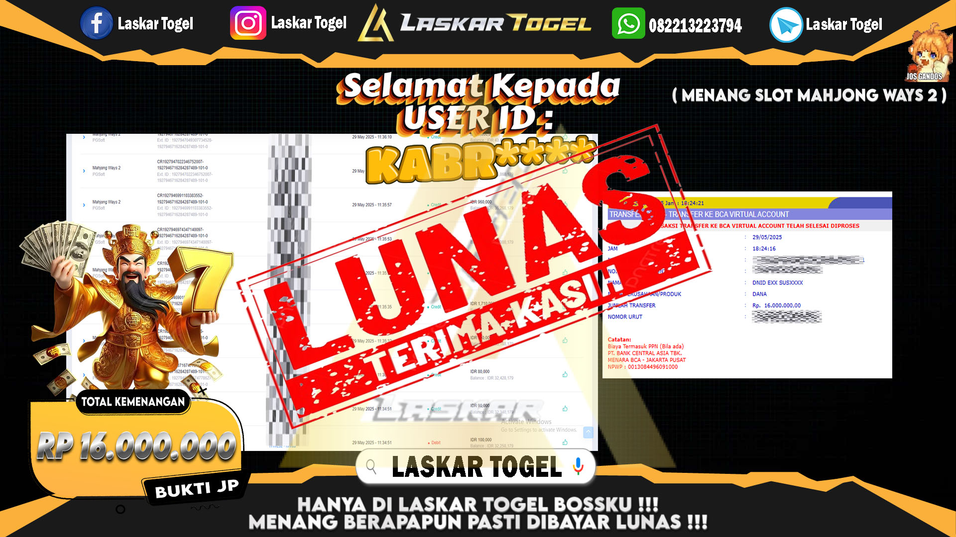 LASKARTOGEL JACKPOT SLOT WILD BOUNTY SHOWDOWN Rp.10.000.000.,- LUNAS