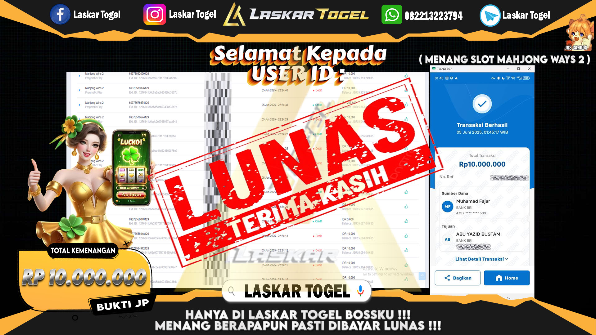 LASKARTOGEL JACKPOT SLOT MAHJONG WAYS 2 Rp.10.000.000.,- LUNAS