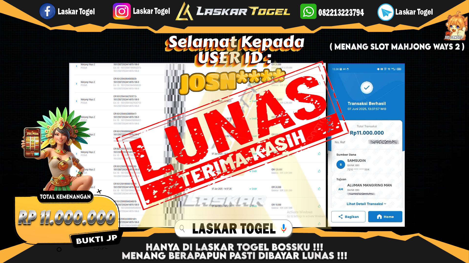 LASKARTOGEL JACKPOT SLOT MAHJONG WAYS 2 Rp.11.000.000.,- LUNAS