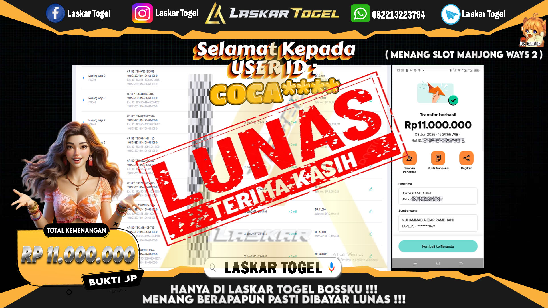 LASKARTOGEL JACKPOT SLOT MAHJONG WAYS 2 Rp.11.000.000.,- LUNAS