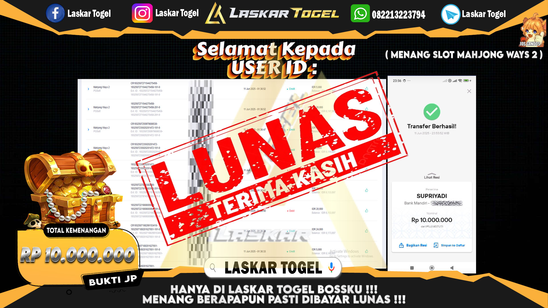 LASKARTOGEL JACKPOT SLOT MAHJONG WAYS 2 Rp.10.000.000.,- LUNAS