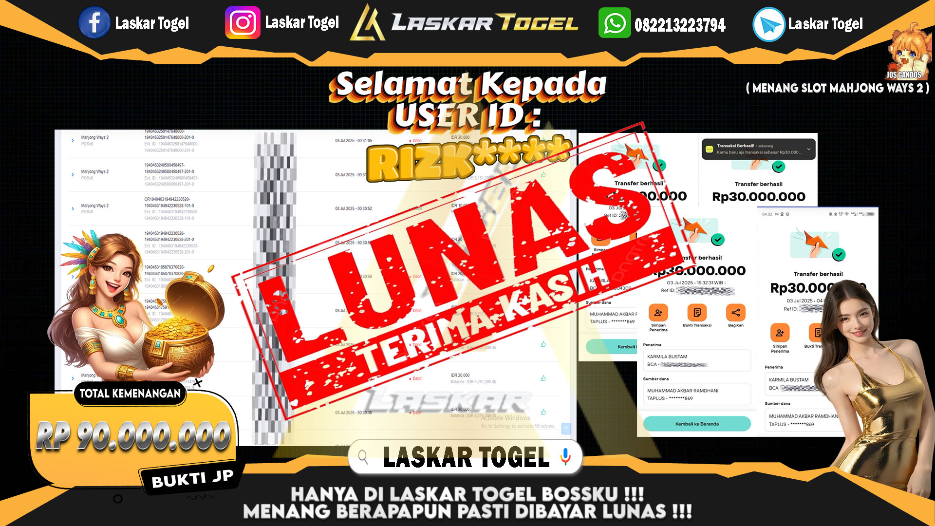 LASKARTOGEL JACKPOT SLOT MAHJONG WAYS 2 Rp.90.000.000.,- LUNAS