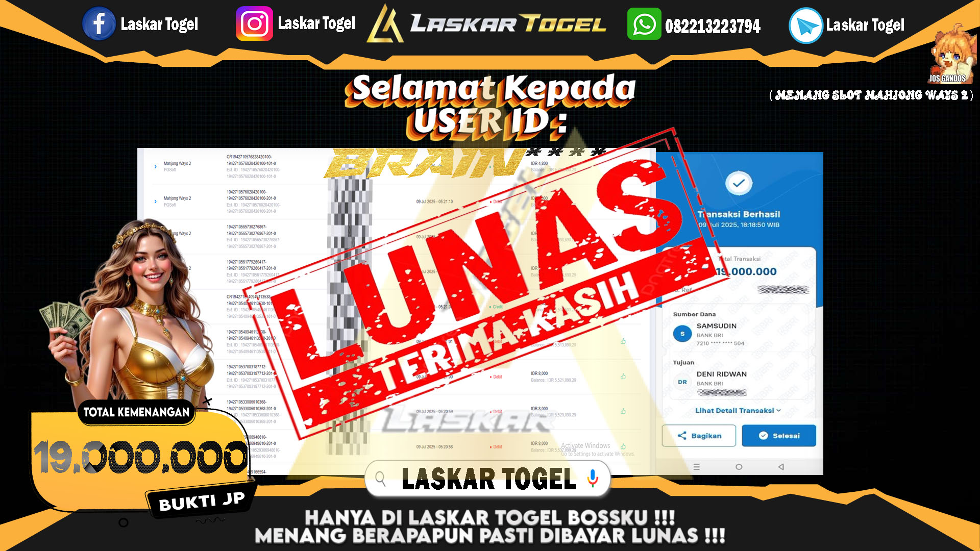 LASKARTOGEL JACKPOT SLOT MAHJONG WAYS 2 Rp.19.000.000.,- LUNAS