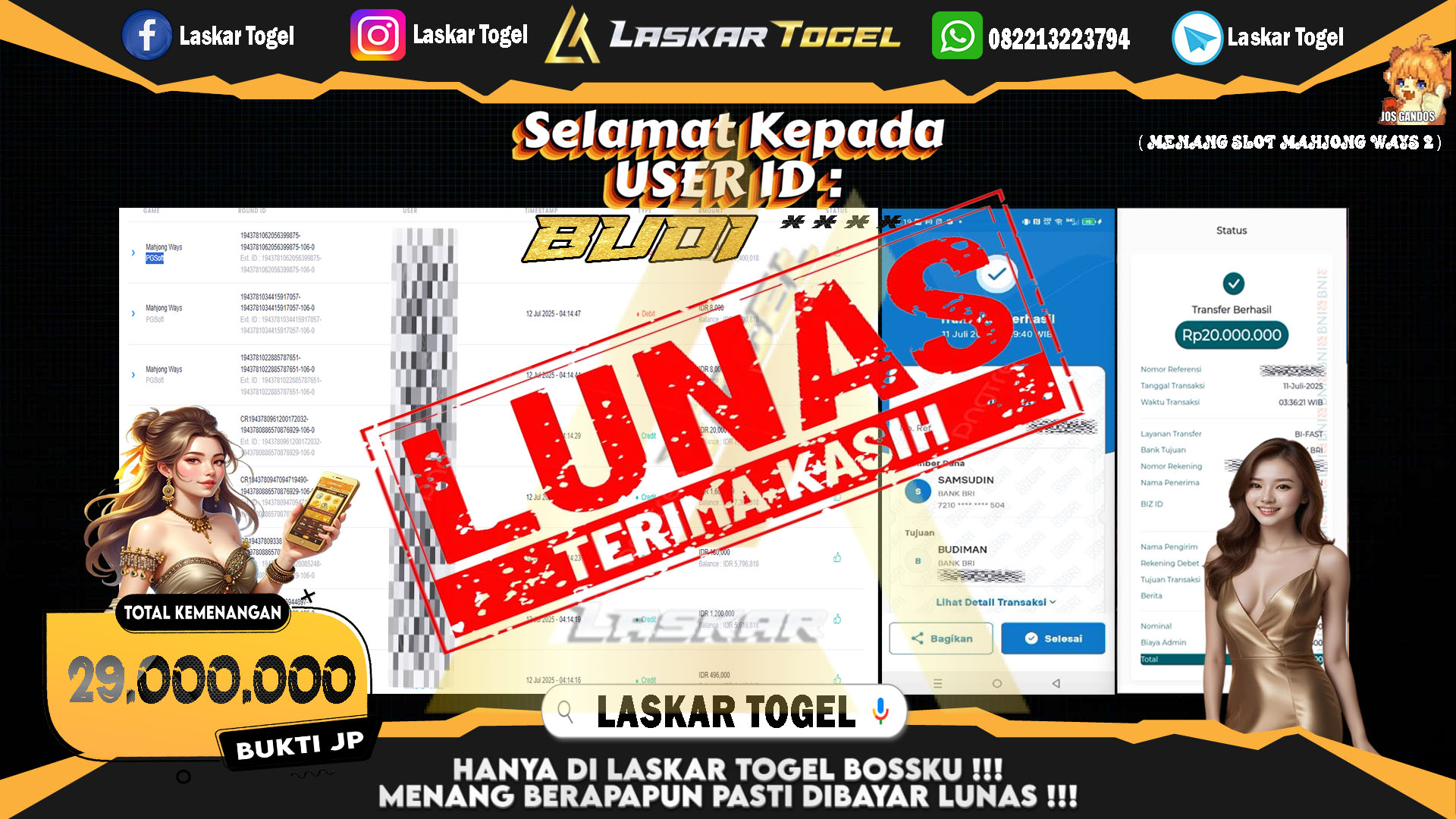 LASKARTOGEL JACKPOT SLOT MAHJONG WAYS 2 Rp.29.000.000.,- LUNAS