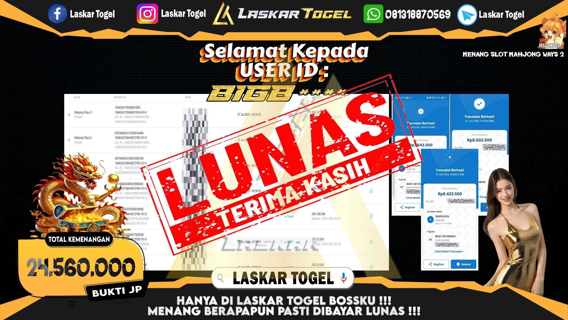 LASKARTOGEL JACKPOT SLOT MAHJONG WAYS 2 Rp.24.560.000.,- LUNAS