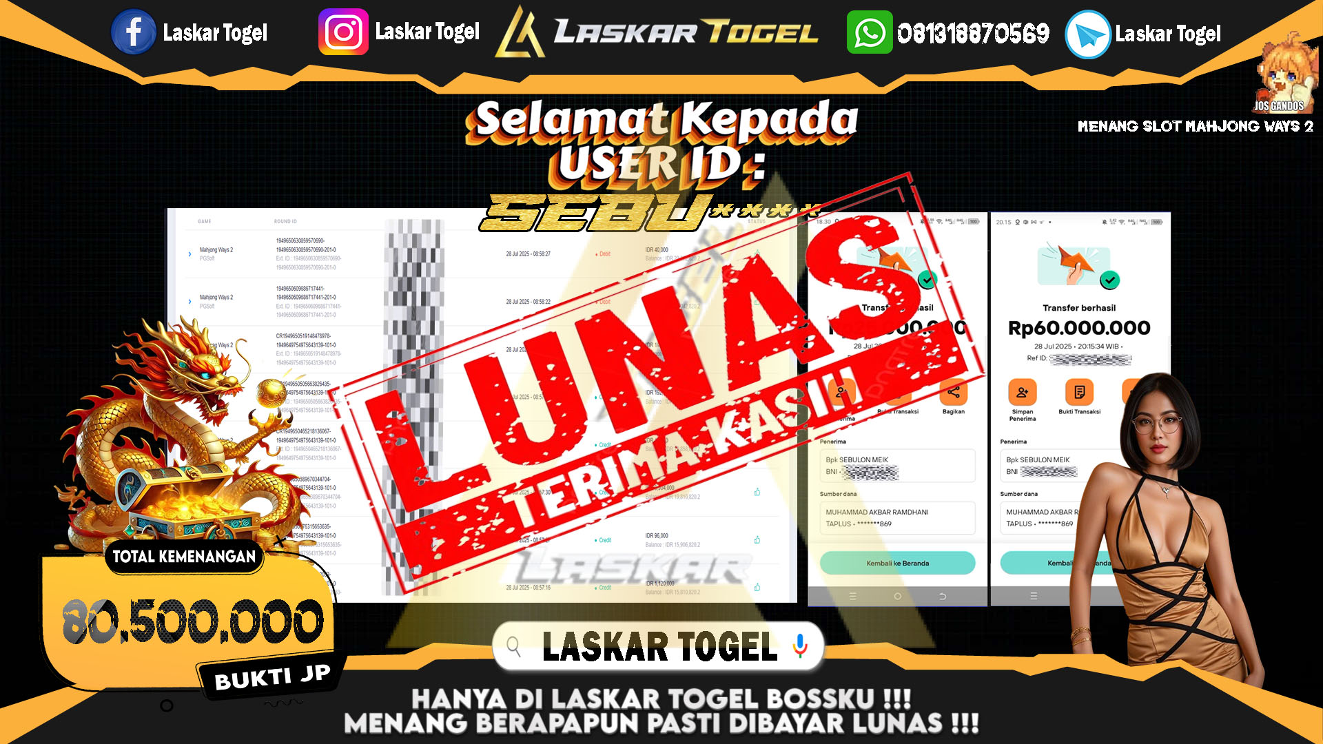 LASKARTOGEL JACKPOT SLOT MAHJONG WAYS 2 Rp.80.500.000.,- LUNAS