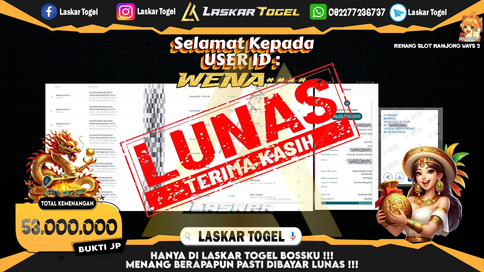 LASKARTOGEL JACKPOT SLOT MAHJONG WAYS 2 Rp.53.000.000.,- LUNAS