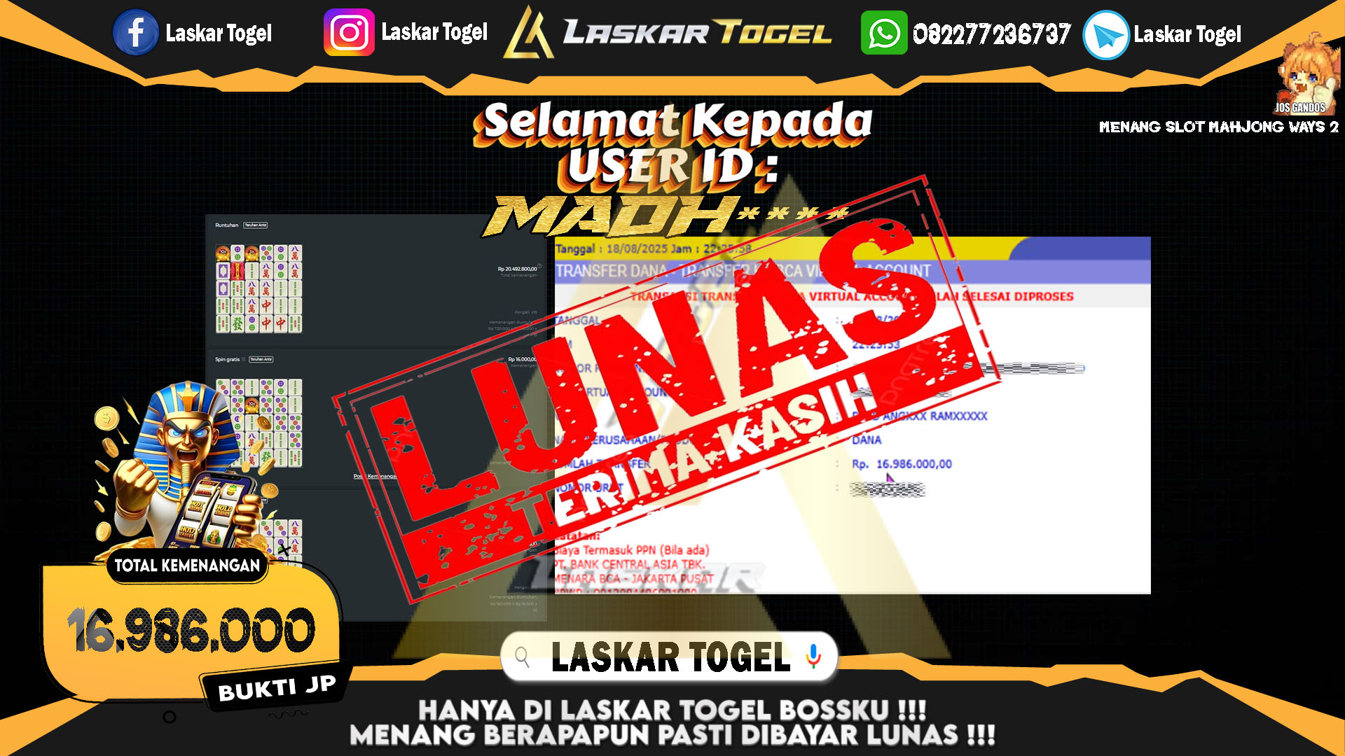 LASKARTOGEL JACKPOT SLOT MAHJONG WAYS 2 Rp.16.986.000.,- LUNAS