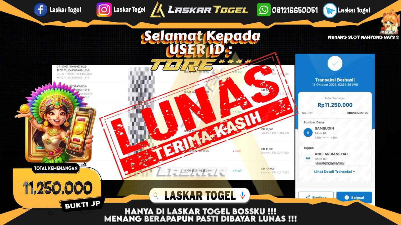 LASKARTOGEL JACKPOT SLOT MAHJONG WAYS 2 Rp.11.250.000,- LUNAS