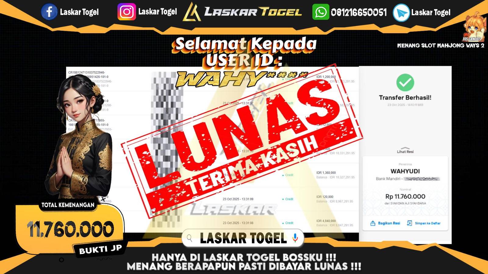 LASKARTOGEL JACKPOT SLOT MAHJONG WAYS 2 Rp.11.760.000,- LUNAS