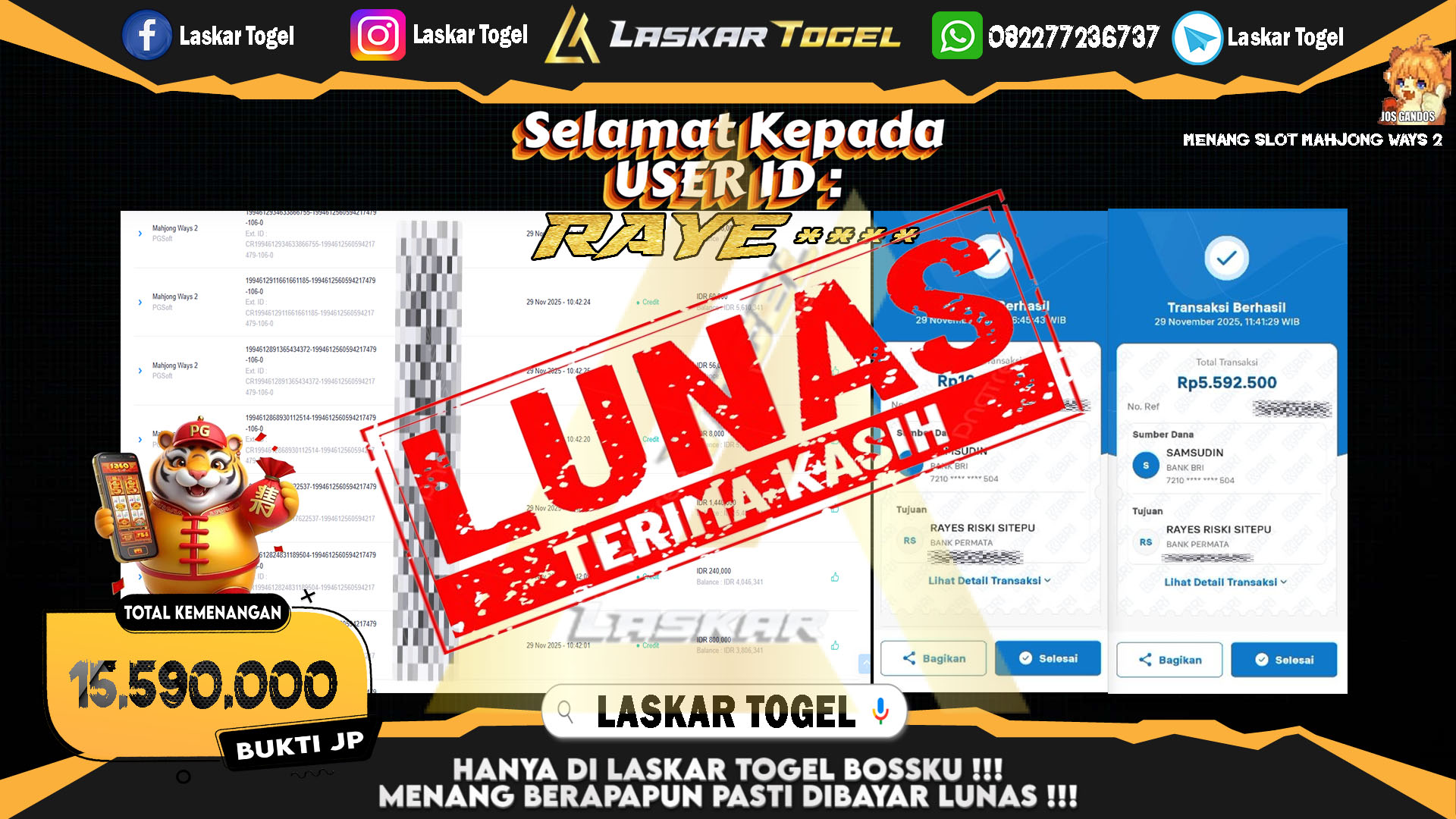 LASKARTOGEL JACKPOT SLOT MAHJONG WAYS 2 Rp.15.590.000,- LUNAS