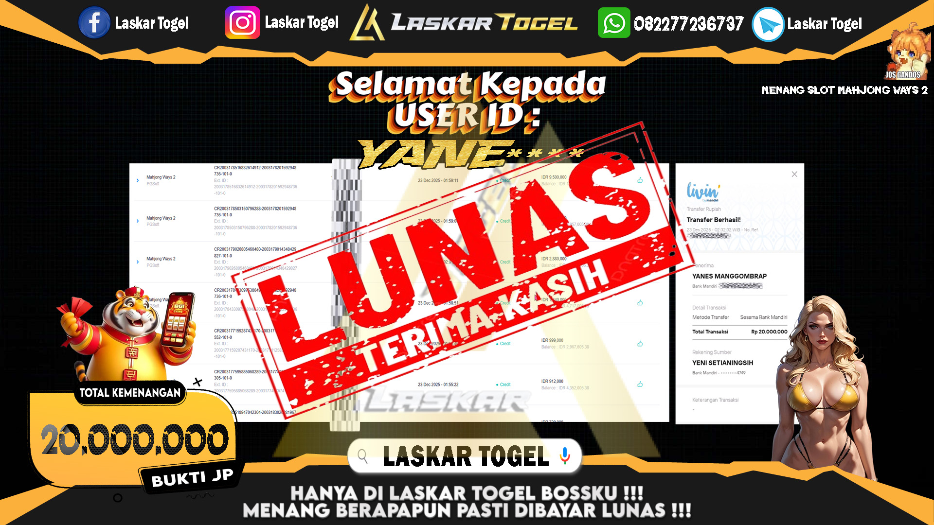 LASKARTOGEL JACKPOT SLOT MAHJONG WAYS 2 Rp.20.000.000,- LUNAS