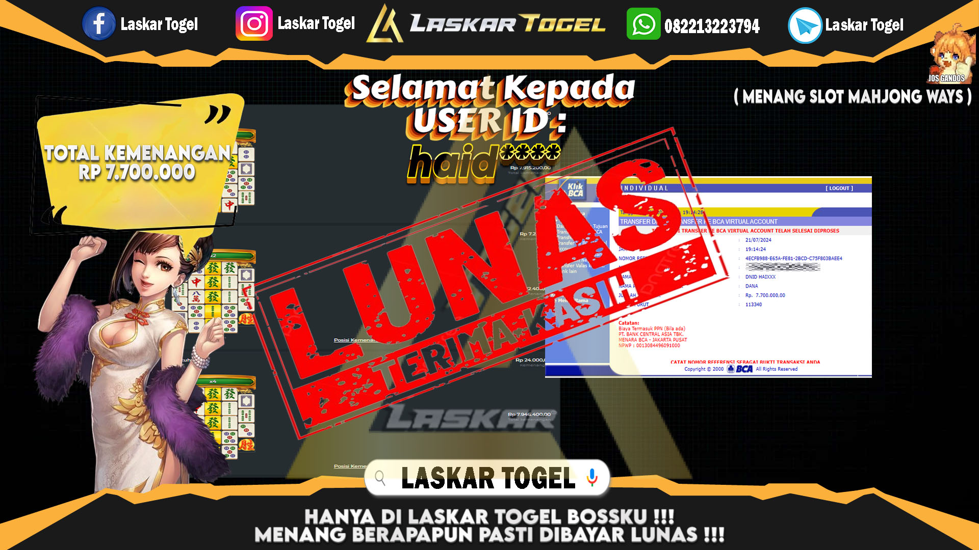 LASKARTOGEL JACKPOT TOGEL TOTO MACAU Rp.5.000.000.,- LUNAS