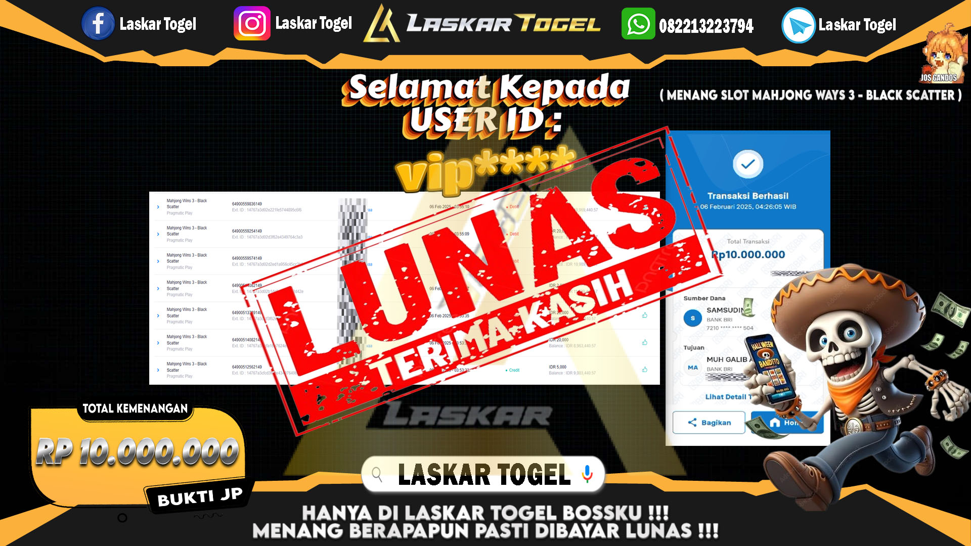 LASKARTOGEL JACKPOT SLOT MAHJONG WAYS 3 BLACK SCATTER Rp.10.000.000.,- LUNAS