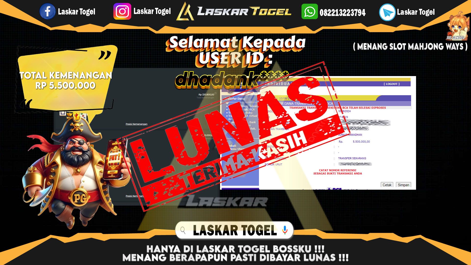 LASKARTOGEL JACKPOT TOGEL TOTO MACAU Rp.5.000.000.,- LUNAS