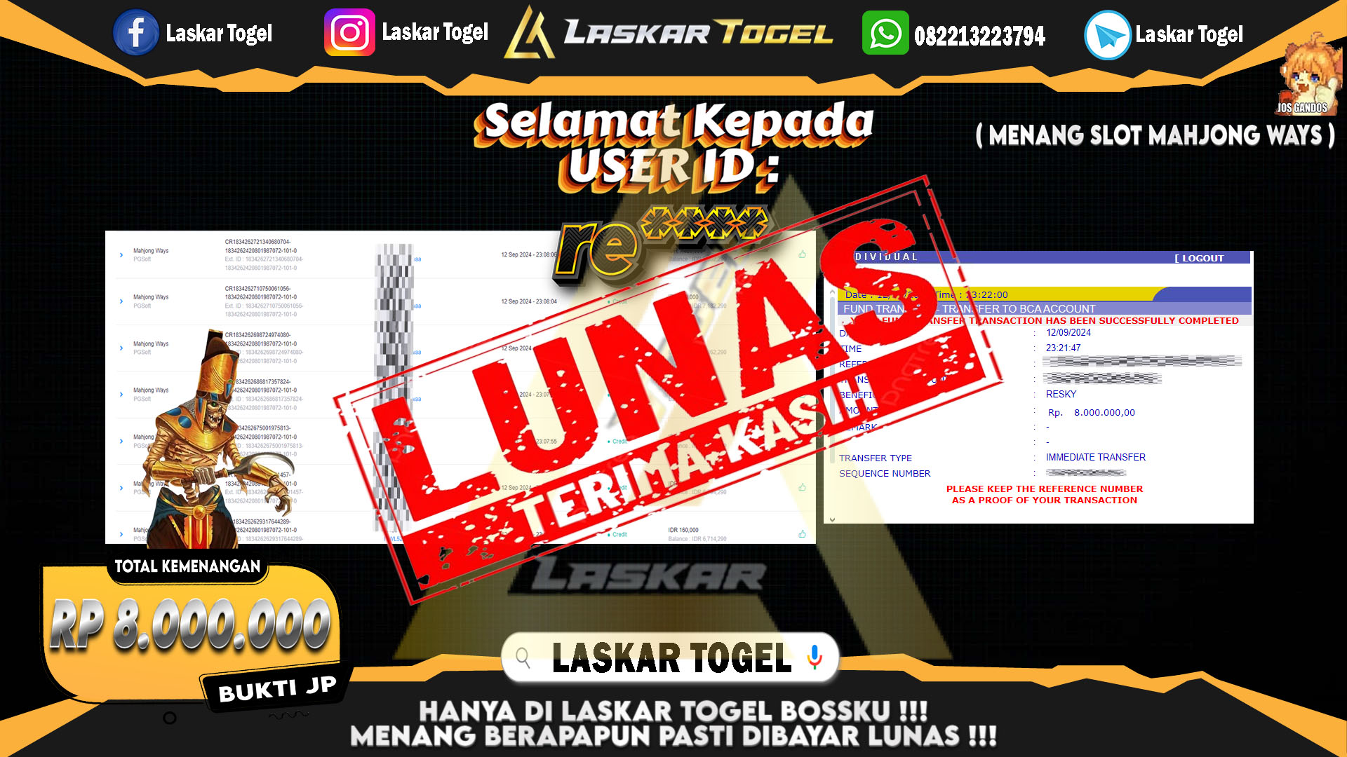 LASKARTOGEL JACKPOT TOGEL TOTO MACAU Rp.5.000.000.,- LUNAS