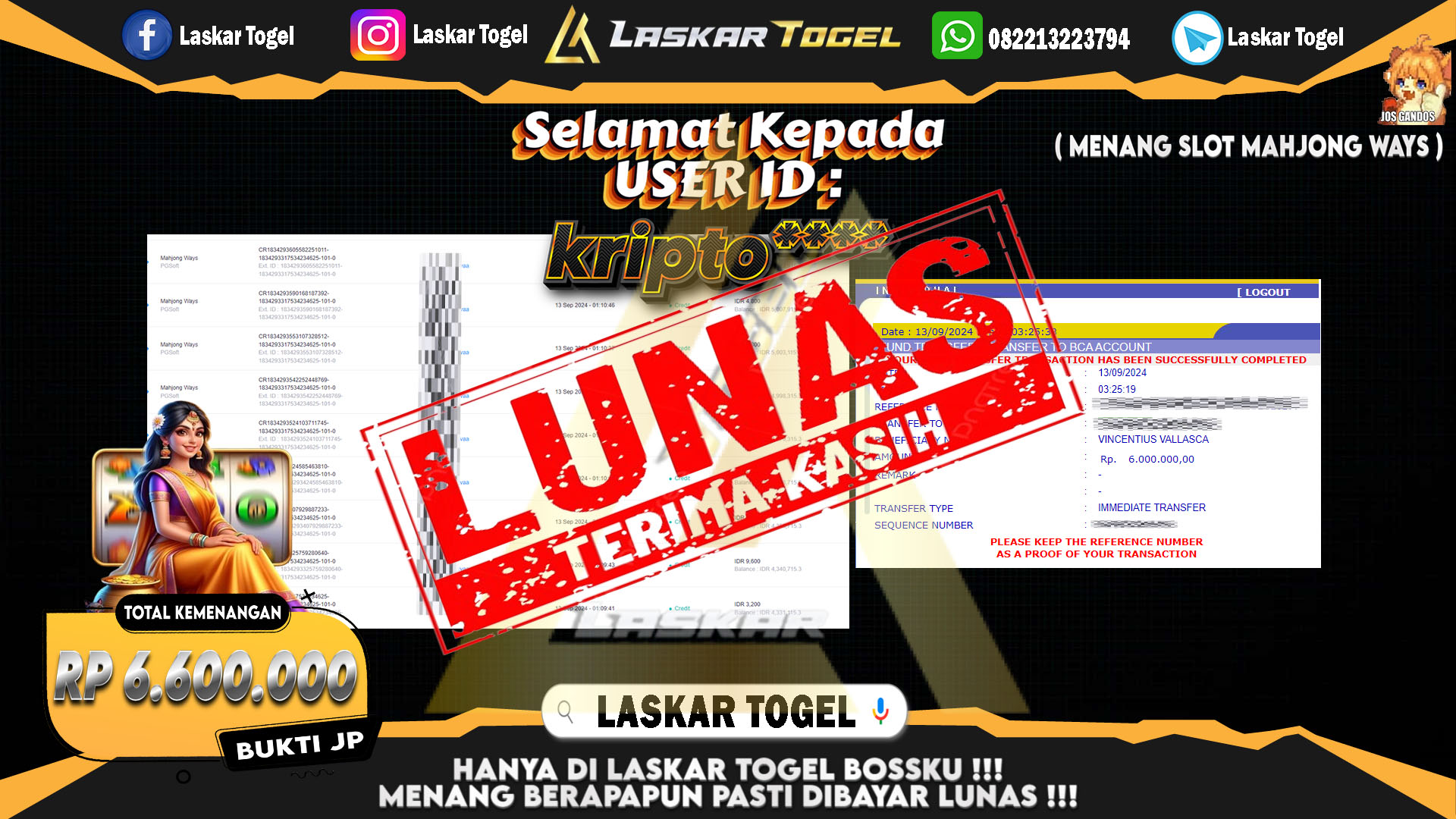 LASKARTOGEL JACKPOT TOGEL TOTO MACAU Rp.5.000.000.,- LUNAS