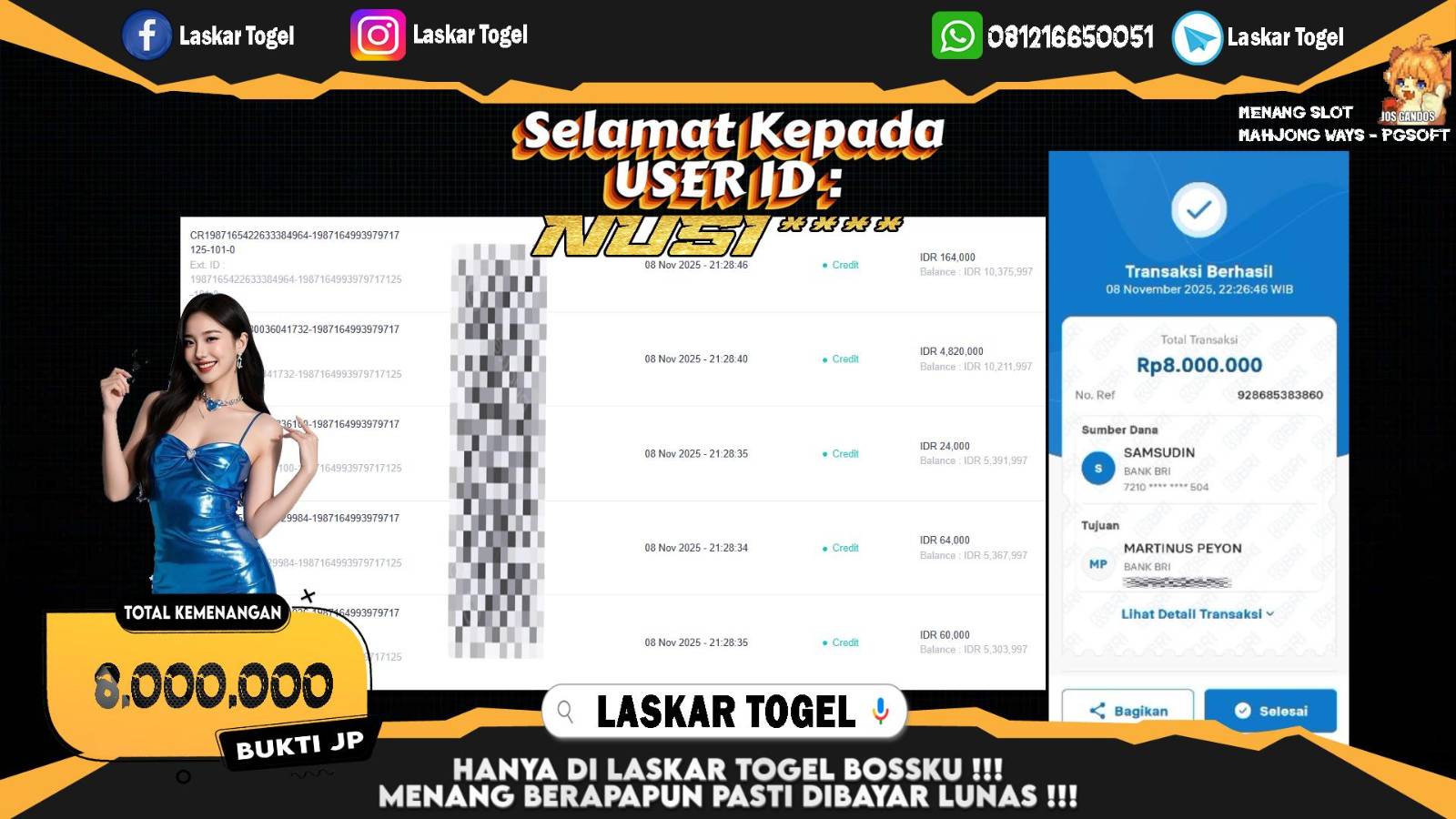 LASKARTOGEL JACKPOT SLOT MAHJONG WAYS Rp.8.000.000,- LUNAS