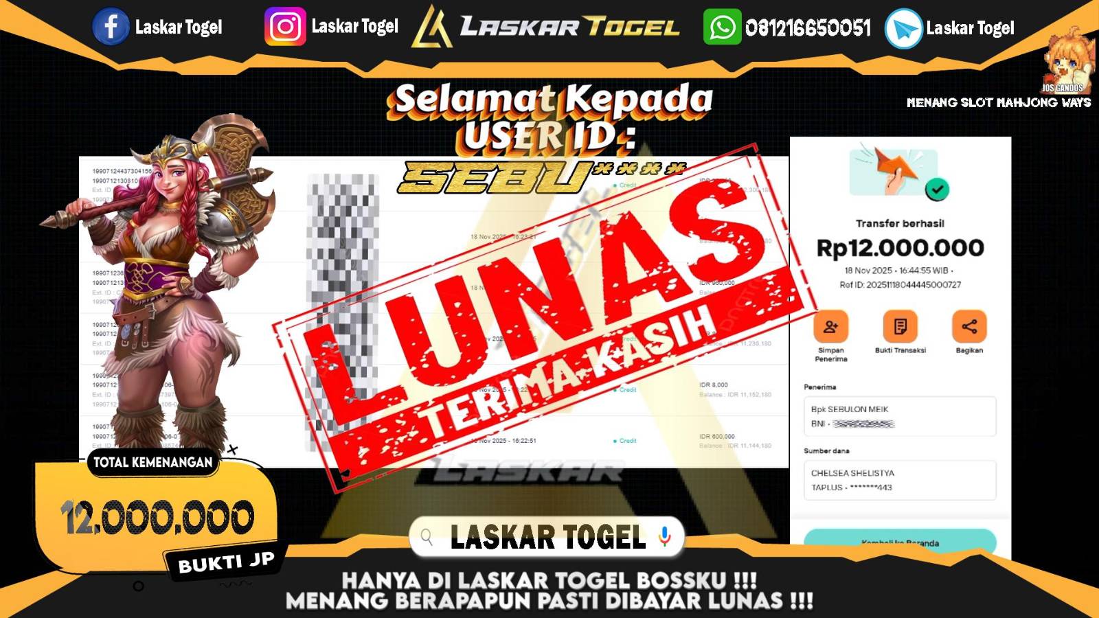 LASKARTOGEL JACKPOT SLOT MAHJONG WAYS Rp.12.000.000,- LUNAS