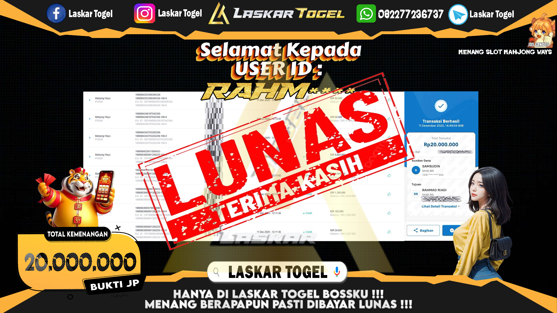 LASKARTOGEL JACKPOT SLOT MAHJONG WAYS Rp.20.000.000,- LUNAS