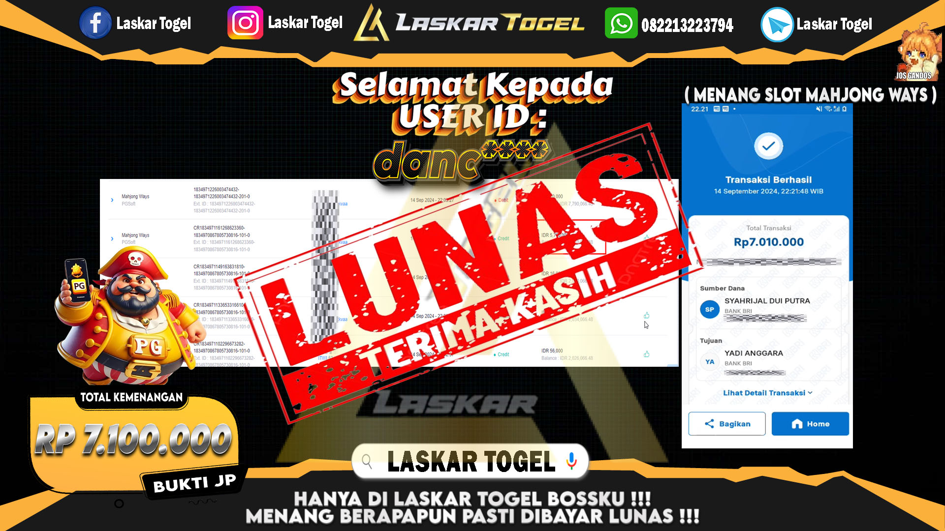 LASKARTOGEL JACKPOT TOGEL TOTO MACAU Rp.5.000.000.,- LUNAS