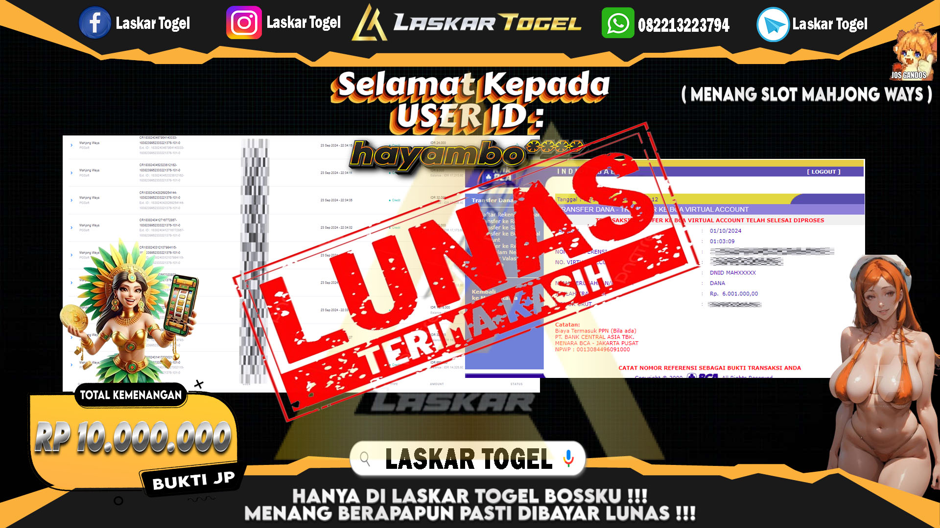 LASKARTOGEL JACKPOT SLOT MAHJONG WAYS Rp.10.000.000.,- LUNAS