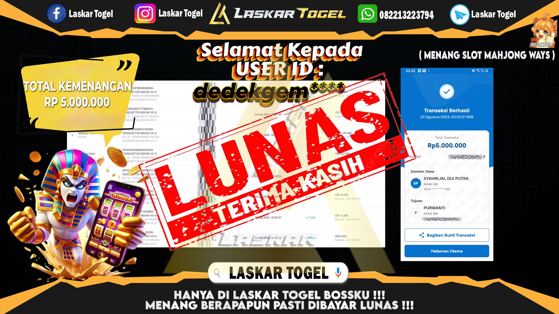 LASKARTOGEL JACKPOT TOGEL TOTO MACAU Rp.5.000.000.,- LUNAS