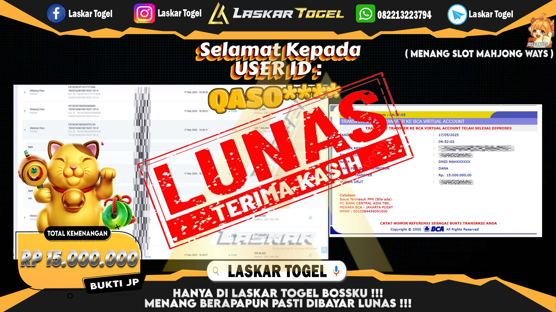 LASKARTOGEL JACKPOT SLOT GATES OF OLYMPUS Rp.15.000.000.,- LUNAS
