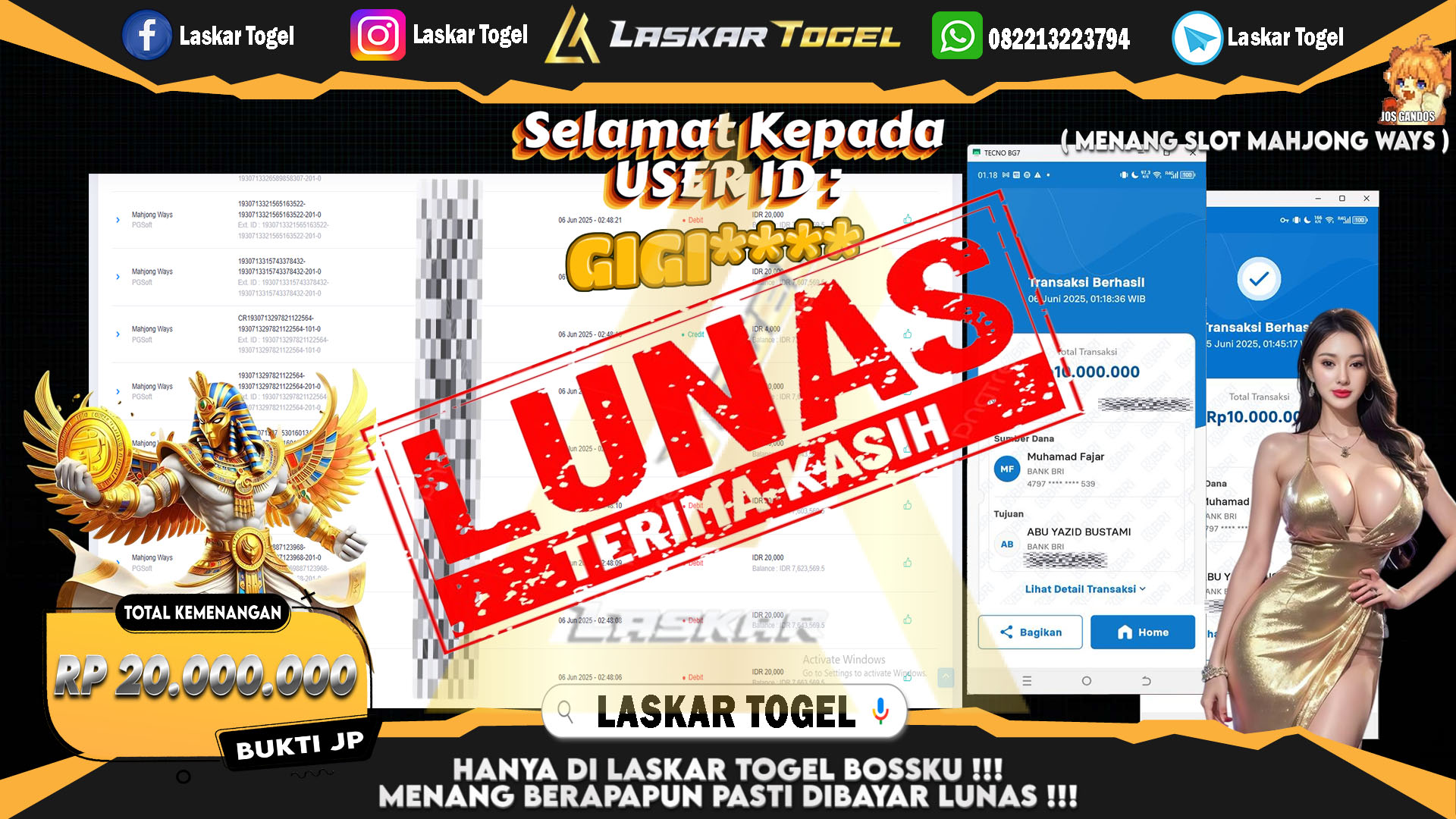 LASKARTOGEL JACKPOT SLOT MAHJONG WAYS Rp.20.000.000.,- LUNAS