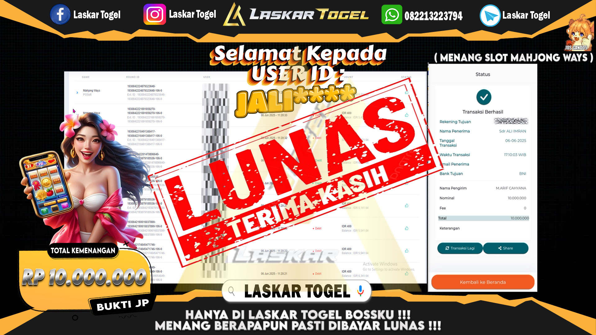 LASKARTOGEL JACKPOT SLOT MAHJONG WAYS Rp.10.000.000.,- LUNAS