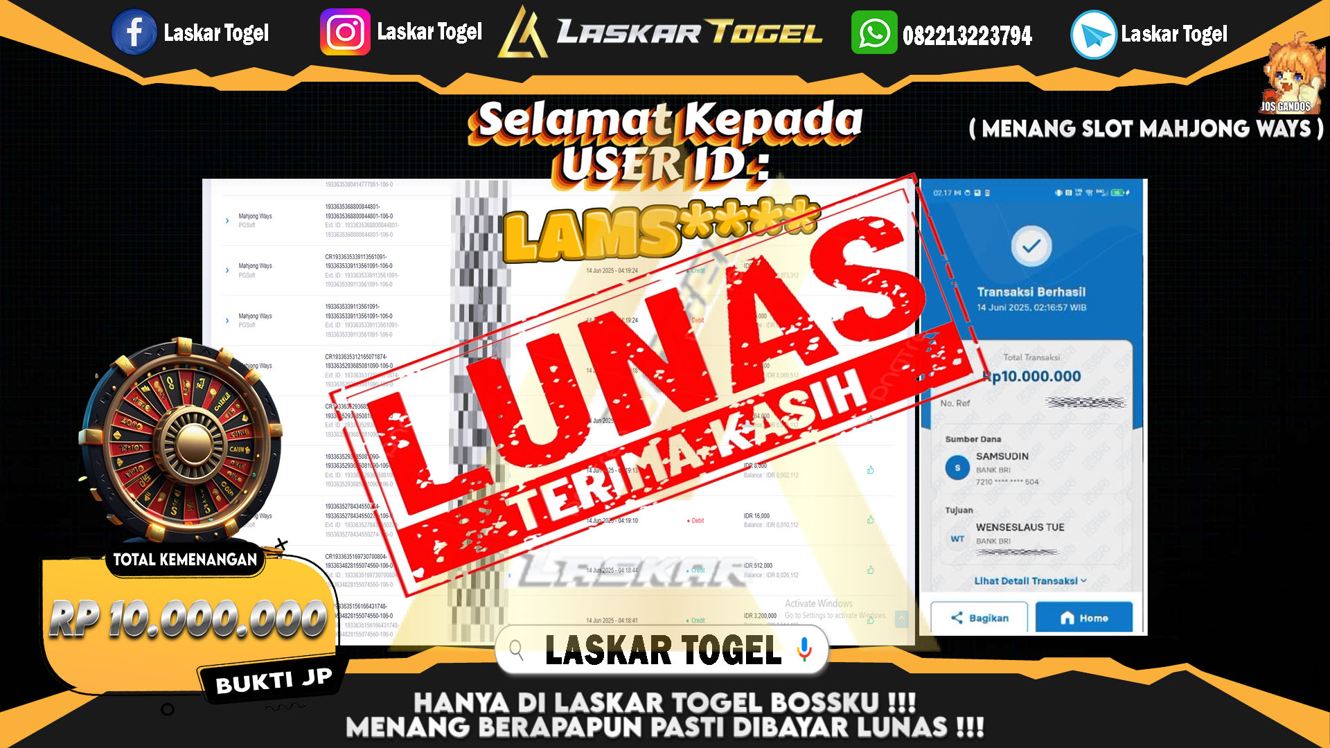 LASKARTOGEL JACKPOT SLOT 15.000X MANIA Rp.12.000.000.,- LUNAS