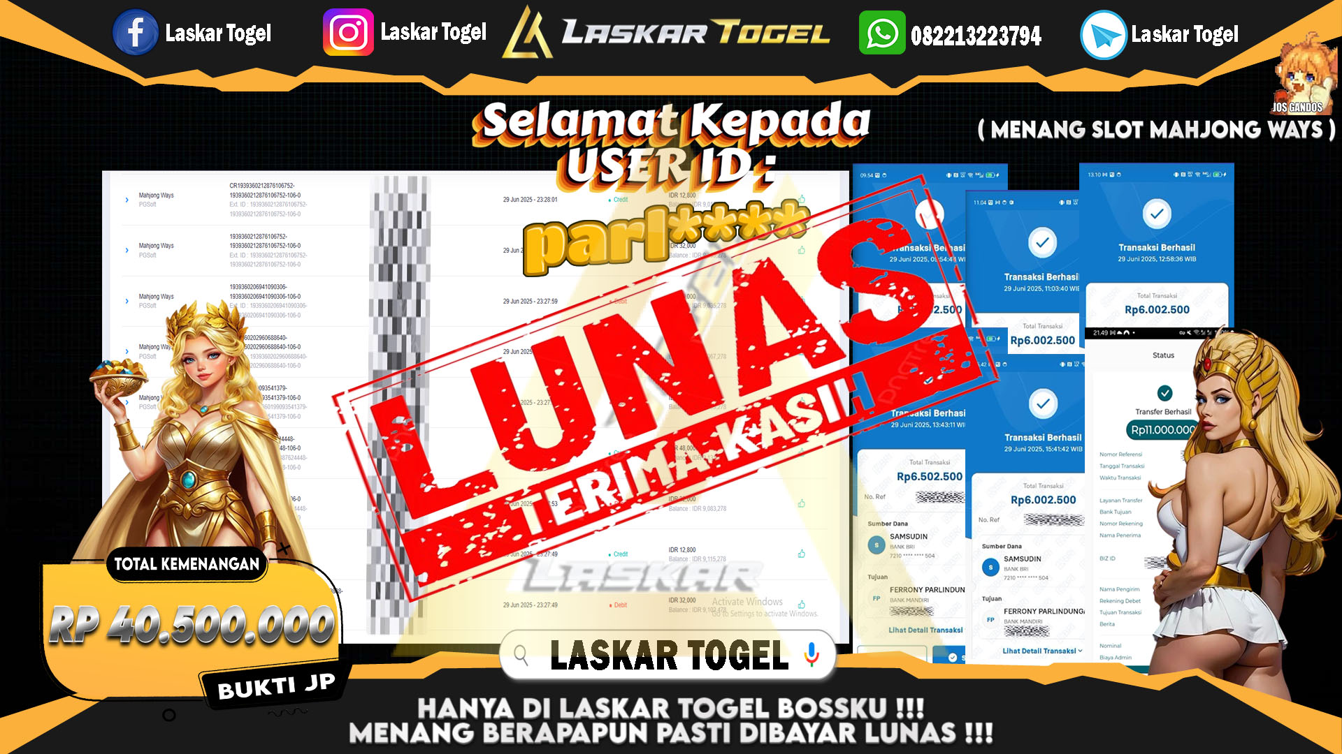 LASKARTOGEL JACKPOT SLOT MAHJONG WAYS Rp.40.500.000.,- LUNAS