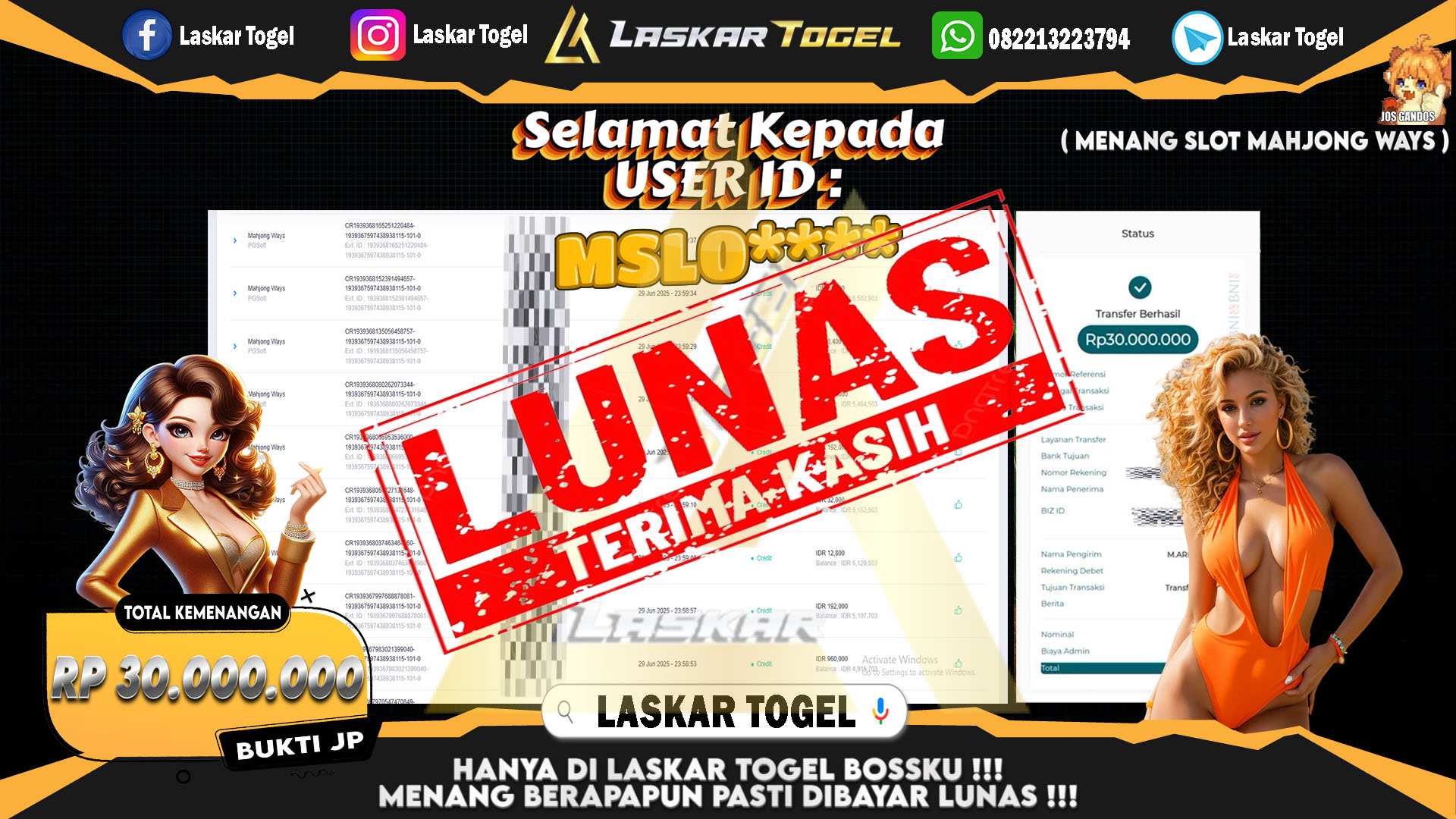 LASKARTOGEL JACKPOT SLOT MAHJONG WAYS Rp.30.000.000.,- LUNAS