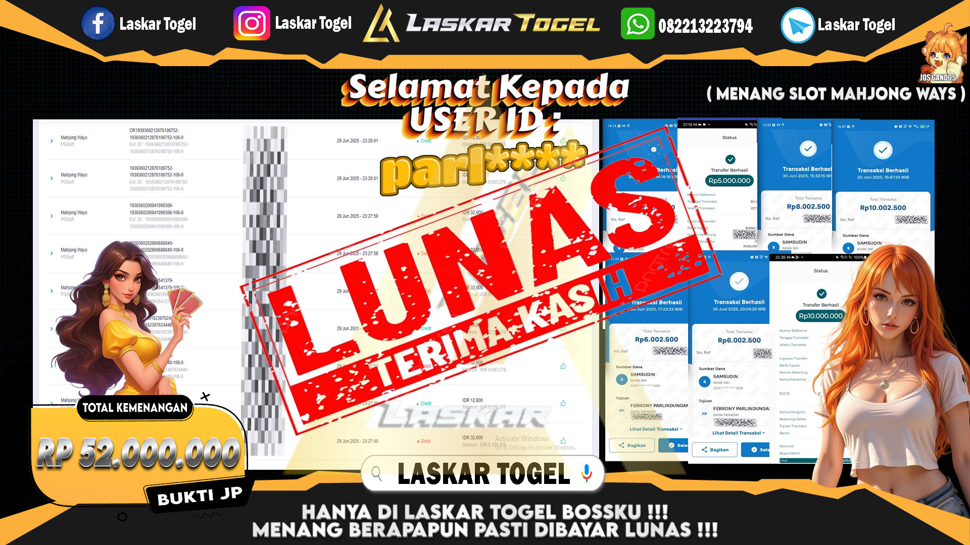 LASKARTOGEL JACKPOT SLOT MAHJONG WAYS Rp.52.000.000.,- LUNAS