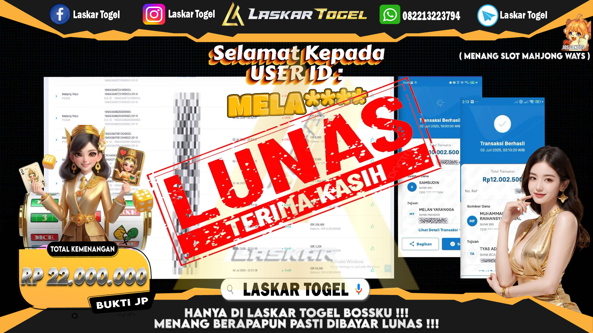 LASKARTOGEL JACKPOT SLOT MAHJONG WAYS Rp.22.000.000.,- LUNAS