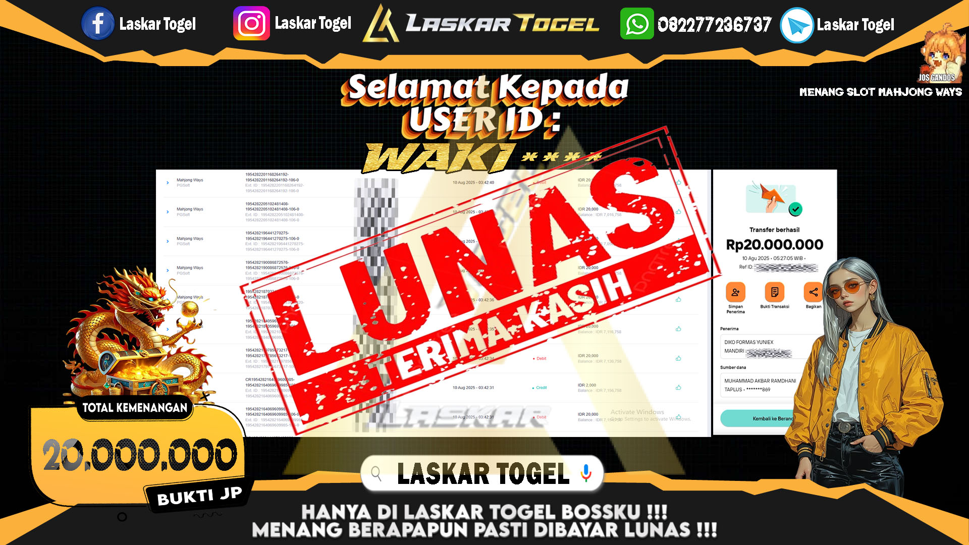 LASKARTOGEL JACKPOT SLOT MAHJONG WAYS Rp.20.000.000.,- LUNAS