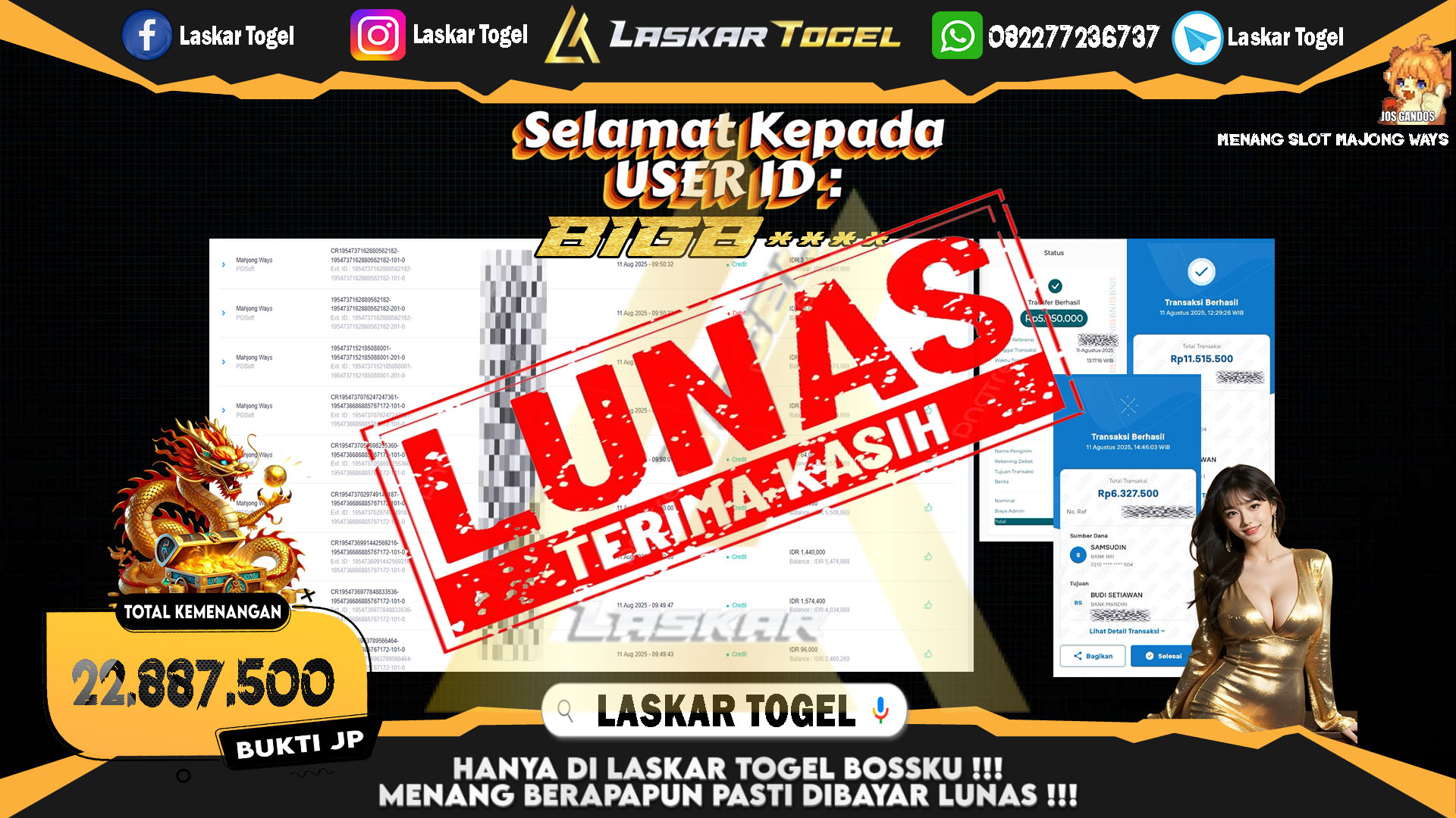 LASKARTOGEL JACKPOT SLOT MAHJONG WAYS Rp.22.887.500.,- LUNAS