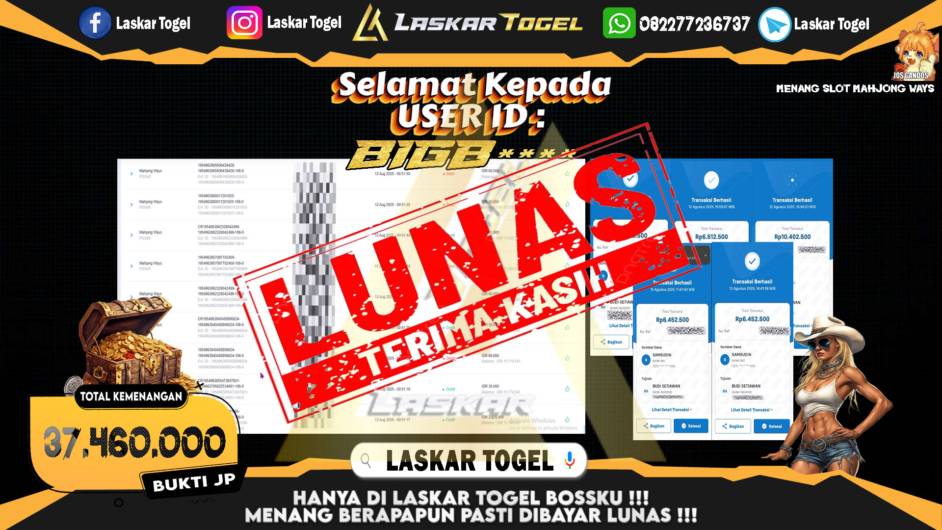LASKARTOGEL JACKPOT SLOT MAHJONG WAYS Rp.37.460.000.,- LUNAS
