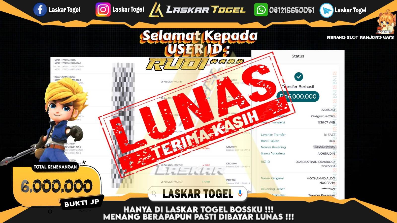 LASKARTOGEL JACKPOT SLOT MAHJONG WAYS Rp.6.000.000,- LUNAS