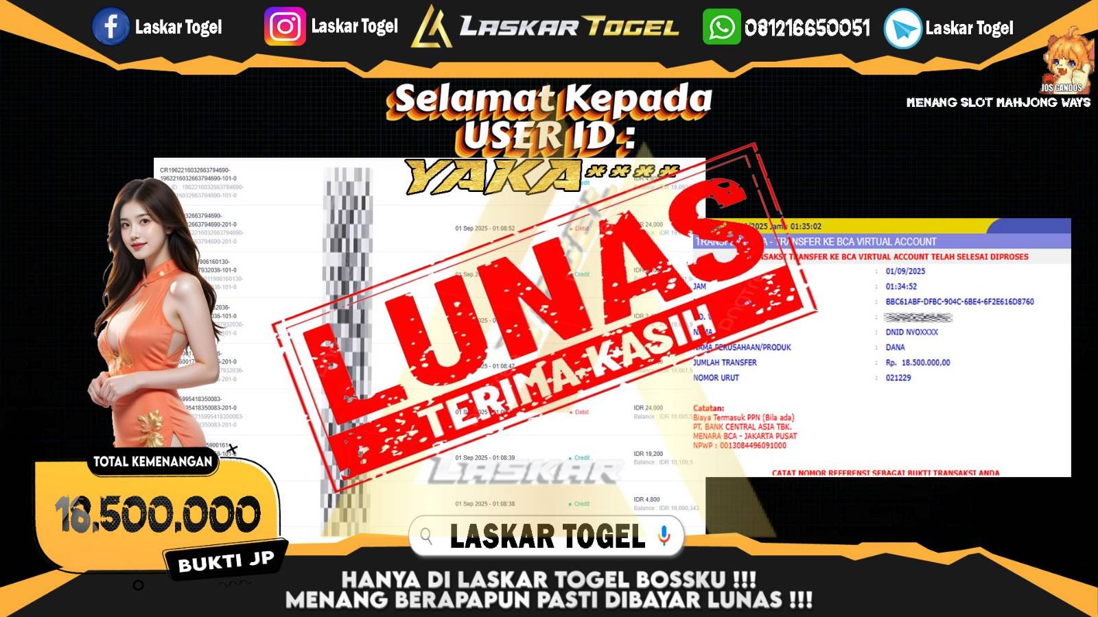 LASKARTOGEL JACKPOT SLOT MAHJONG WAYS Rp.18.500.000,- LUNAS